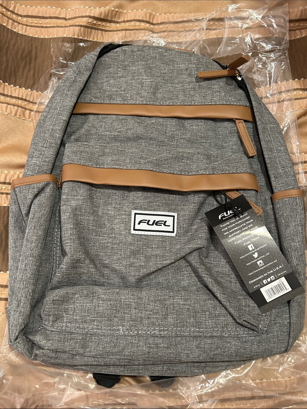 Fuel Men's Gray Backpack with Tan Trim